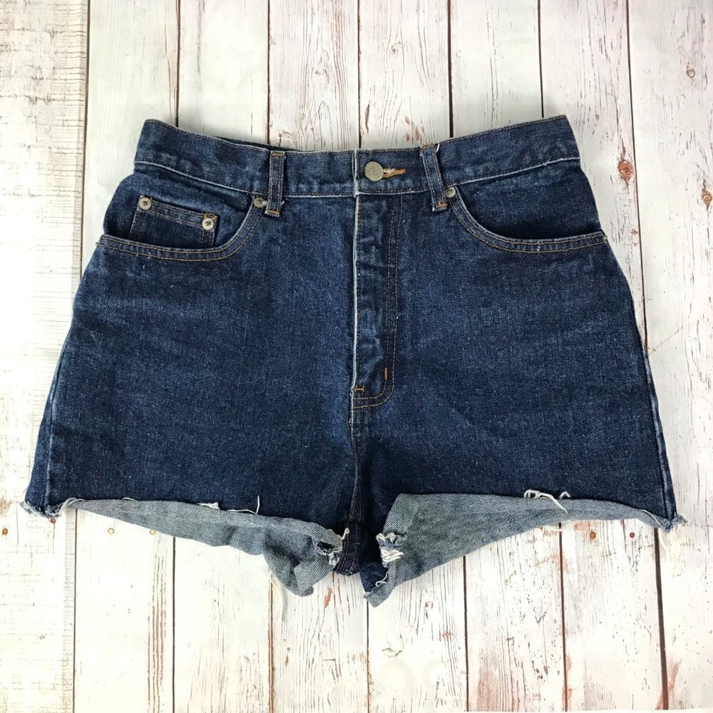 Bill Blass Dark Wash Easy Fit High Rise Raw Hem Shorts Size 4